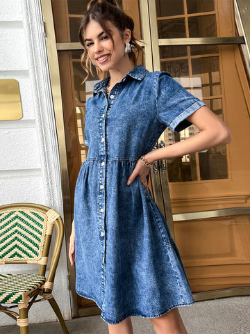 Timeless Allure Denim Shirt Midi Dress