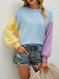 autumn and winter new pullover sweater round neck loose contrast sweater women