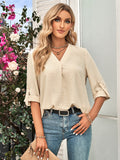 Fashion solid color loose V-neck cropped sleeve top