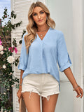 Fashion solid color loose V-neck cropped sleeve top