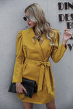 Candy-colored suit collar dress with lace waist