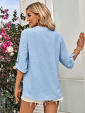Fashion solid color loose V-neck cropped sleeve top