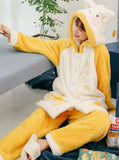 YELLOW STAR CAT WINTER CORAL FLEECE PAJAMAS WOMEN'S SUIT