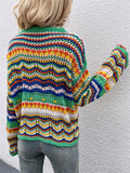stitching sweater loose color round neck striped sweater woman
