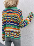 stitching sweater loose color round neck striped sweater woman