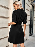 solid color lapel five-point sleeve belt dress