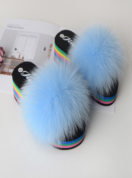 blue high-heeled summer ladies fashion new plush slippers