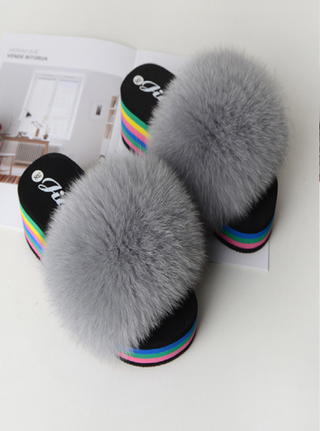 casual gray high-heeled summer ladies fashion new plush slippers