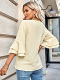 solid color loose V-neck lotus leaf sleeve top