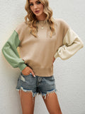 autumn and winter new pullover sweater round neck loose contrast sweater women