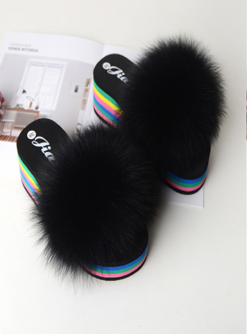 casual black high-heeled summer ladies fashion new plush slippers