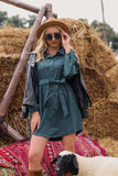 sexy deep V-neck flared sleeve satin dress
