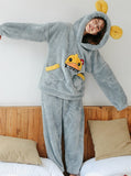 GRAY DUCK HOODED FLANNEL WINTER HOME CLOTHES