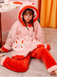 ROUND FACE RABBIT THICKENED FLANNEL HOUSEHOLD CLOTHES HOODED