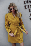 Candy-colored suit collar dress with lace waist