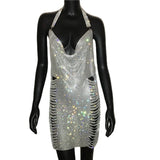 Metal Full Diamond Dress Nightclub Carnival Sexy Backless Flash Dress