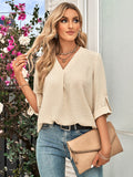 Fashion solid color loose V-neck cropped sleeve top