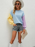 autumn and winter new pullover sweater round neck loose contrast sweater women