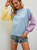 autumn and winter new pullover sweater round neck loose contrast sweater women