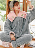 BLUE CHERRY THICK WARM FLANNEL TWO-PIECE SUIT