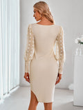 Long-sleeved casual polka-dot knit slim dress