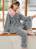 BLUE CHERRY THICK WARM FLANNEL TWO-PIECE SUIT