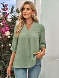 Fashion solid color loose V-neck cropped sleeve top