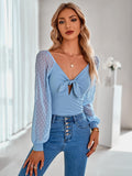 knotted V-neck solid color slim knit top