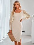 Long-sleeved casual polka-dot knit slim dress