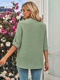 Fashion solid color loose V-neck cropped sleeve top