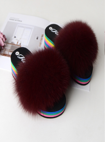 Burgundy high-heeled summer ladies fashion new plush slippers