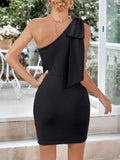 One-shoulder solid color casual strap hip dress