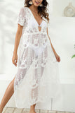 Pink Lacy Split Beach Cover-up Maxi Dress