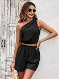 fashion diagonal shoulder solid color slim ladies suit