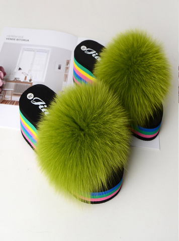 casual khaki high-heeled summer ladies fashion new plush slippers