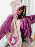 PINK FLOWER LOVELY BEAR FLANNEL LONG NIGHTGOWN HOME SERVICE