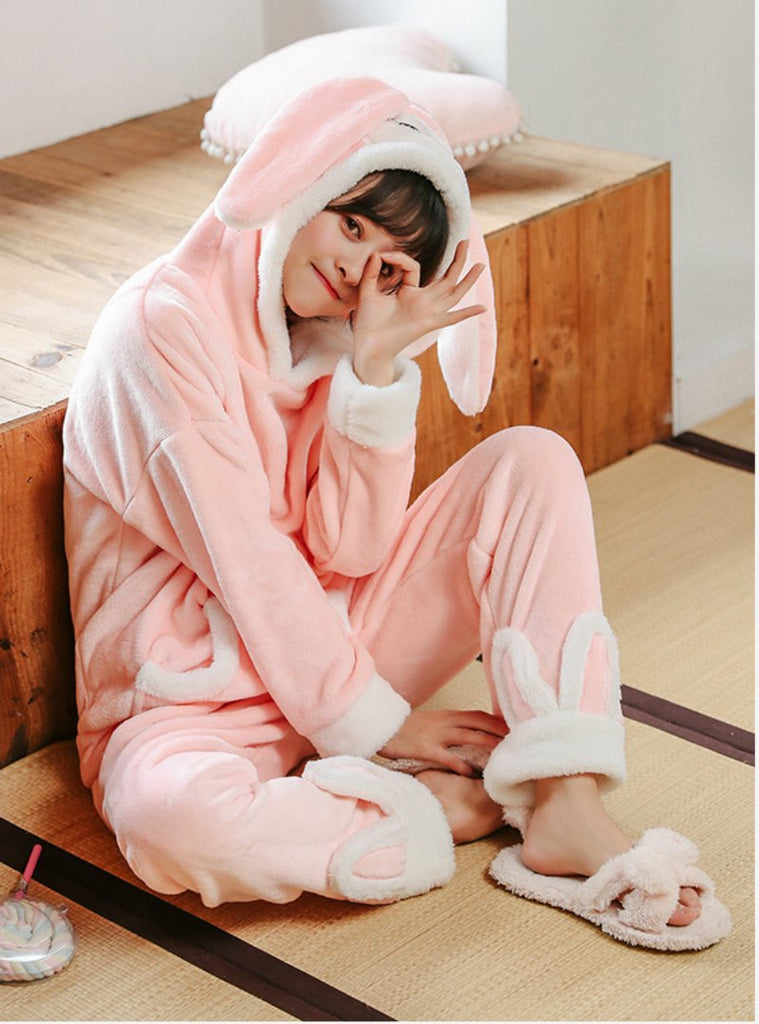 PINK PAJAMAS HOODED CAT LONG SLEEVE SLEEPWEAR – Ncocon