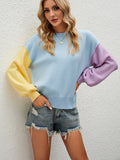 autumn and winter new pullover sweater round neck loose contrast sweater women