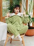 THICKENED AVOCADO GREEN TWO-PIECE SUIT PAJAMAS