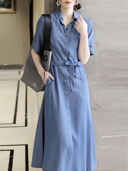 Timeless Allure Denim Shirt Maxi Dress With Belt