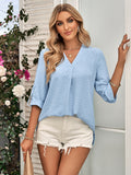Fashion solid color loose V-neck cropped sleeve top
