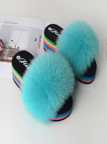 casual blue high-heeled summer ladies fashion new plush slippers