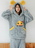 GRAY DUCK HOODED FLANNEL WINTER HOME CLOTHES