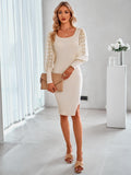 Long-sleeved casual polka-dot knit slim dress