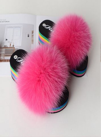 casual rose-carmine high-heeled summer ladies fashion new plush slippers
