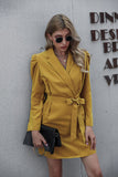 Candy-colored suit collar dress with lace waist