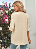 Fashion solid color loose V-neck cropped sleeve top