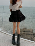 cute female print white black retro pleated mini skirt