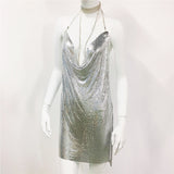 Metal Sequined Hollow Nightclub Deep V Sling Dress Dress Skirt