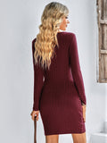 round neck long sleeve solid color slim ladies dress